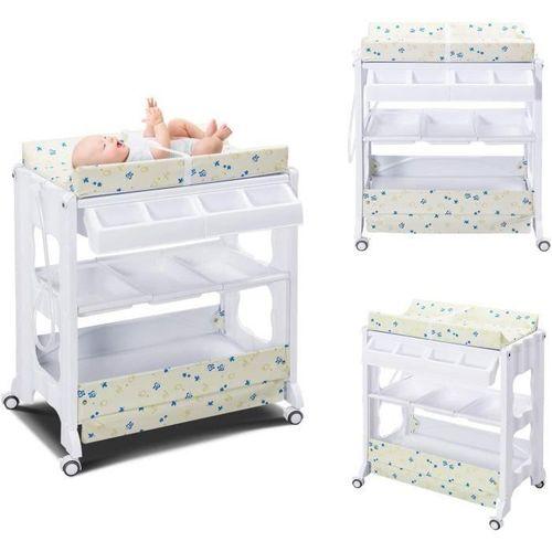 Table à Langer bébé à Roulette avec baignoire et Coussin à Couches, Matelas à Langer et Rangement Portable, Grand Espace 92