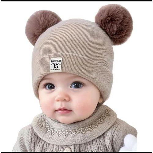 Ensemble de bonnet tricoté en laine pour bébé, automne et hiver -beige