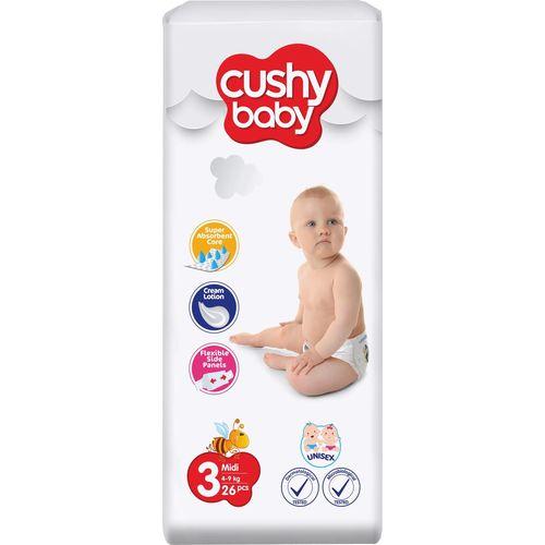 Cushy Baby Couche Eco - 1 Paquet de 26 Pieces Midi - Taille 3 (4 - 9Kg) pour bébés de 5 à 9 mois