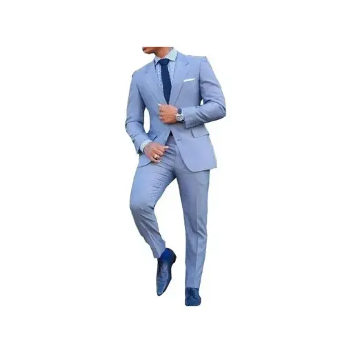 Partagez ce produit Ensemble Costume Homme de Deux Pièces: Veste + Pantalon - Coupe près du Corps - Bleu Ciel