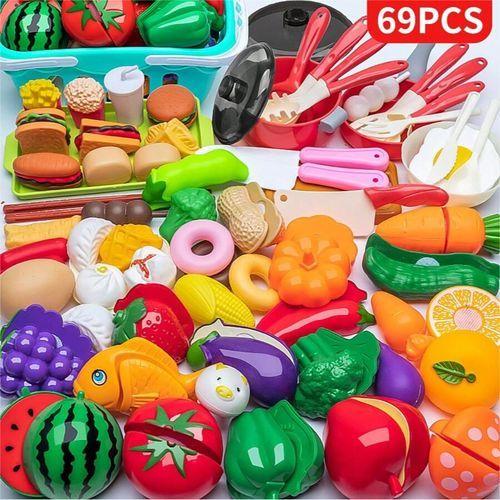 69pcs Ensemble De Jouets Alimentaires De Cuisine Pour Enfants,avec Légumes,fruits,panier De Courses
