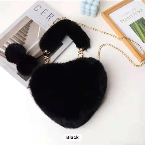 Sac à main en fourrure à bandoulière en forme de cœur - sac de luxe pour femmes - noire