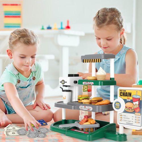 Jouets de restauration rapide 71 pièces, caisse enregistreuse pour enfants, ensemble de jouets alimentaires parfait pour la cuisine des enfants, nourriture pour enfants de 3, 4, 5 et 6 ans