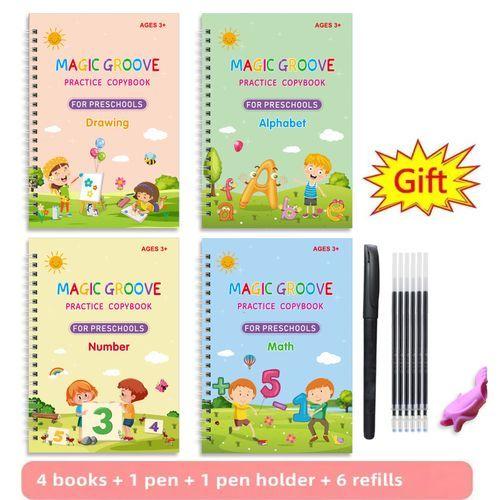 4pcs Cahier De Pratique De Calligraphie Pour Enfants, Cahier D'écriture, Alphabet - Réutilisable