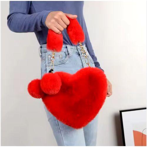 Sac à main en fourrure à bandoulière en forme de cœur - sac de luxe pour femmes - rouge