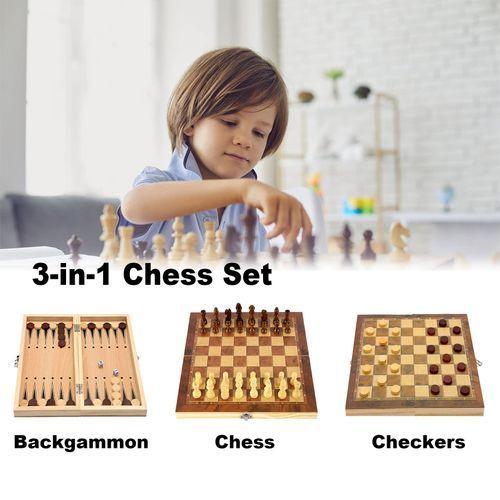 3 En 1 Jeu D'échecs +Dames+Backgammon