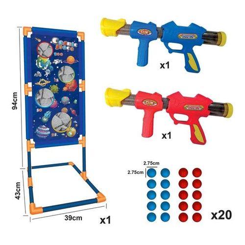 Ensemble 2 pistolets à air comprimé amusants avec cible debout et 20 balles en mousse souple pour enfants
