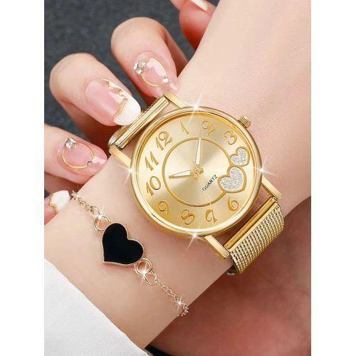Montre avec boite + bracelet pour femme, Plaque or