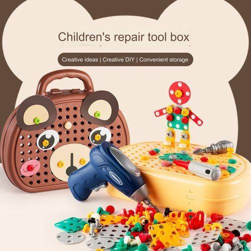 Puzzle Bébé Assemblé Boîte à Outils Ours à Vis électrique + Perceuse électrique