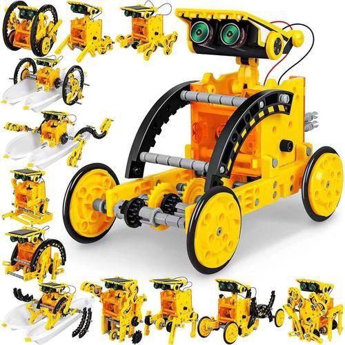 Jouet Robot Amusant Intelligent De Science Solaire 12-en-1 Assemblé DIY - Jaune
