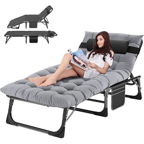 Chaise longue, chaise de bronzage d'extérieur rembourrée à 5 positions, chaise longue portable robuste pour bain de soleil en plein air, patio, piscine, pelouse, terrasse, bord de piscine