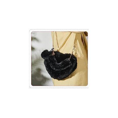 Sac à main en fourrure à bandoulière en cœur - sac de luxe pour femmes - noire