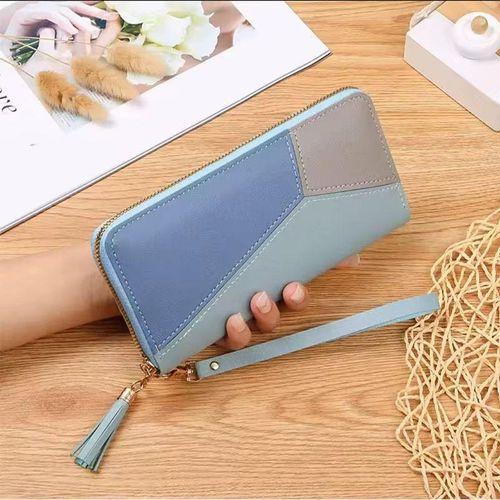 Portefeuilles bleu en cuir pour femmes avec fermeture éclair - Portefeuille avec poche pour téléphone - Pochette pour femmes Porte-monnaie