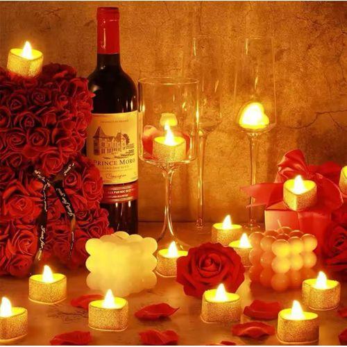 Lot de 6 bougies led pailletée dorée pour deco saint Valentin