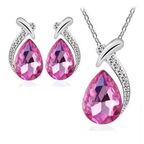 Ensemble collier rouge et boucles d'oreilles en forme de goutte d'eau en faux cristal pour femme