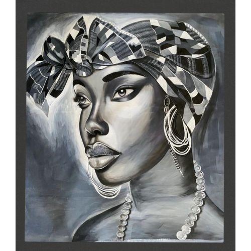 Femme Élégante en Noir & Blanc – Tableau artistique carré 1m x 1m