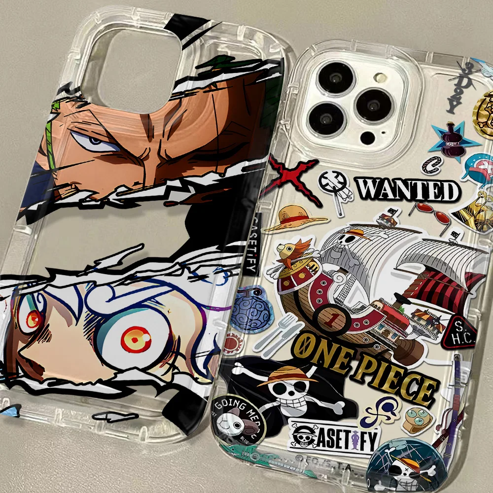 Coque transparente Anime O-One P-Pieces pour IPhone 16 15 14 13 12 11 Pro Max 14 15 7 8 Plus X XR XS Max SE2020, housse antichoc pour Airbag
