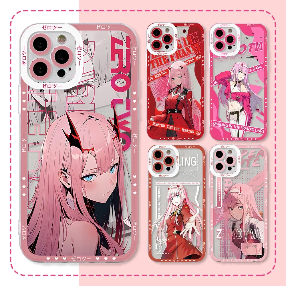 DARLING FRANXX-Coque de téléphone ontariTwo pour iPhone, Border Print, Transparent Soft Capa, 16, 15, 14 Plus, 13, 12 Mini, 11 Pro Max, X, XS, Poly 7, 8