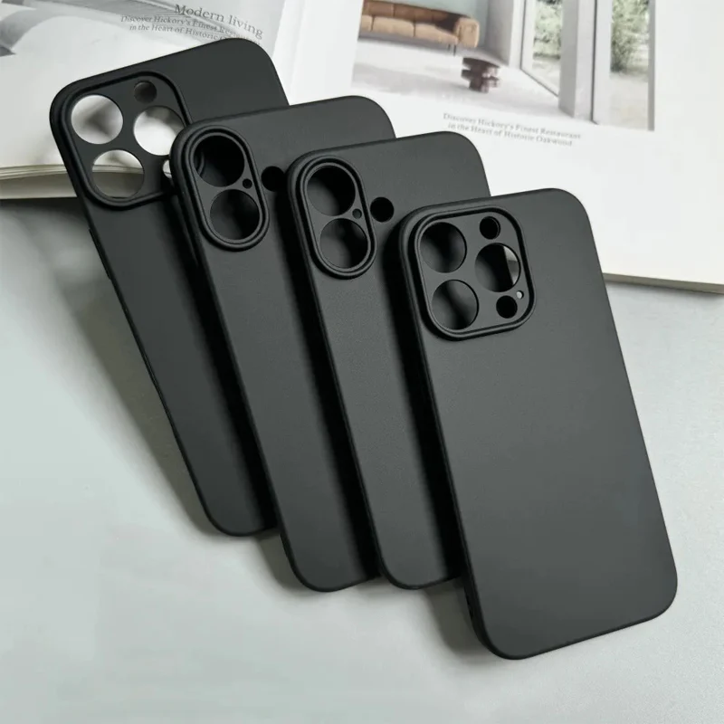 Luxury Black Silicone Matte Phone Case For iPhone 16 15 14 11 12 13 Pro Max 15 Plus 12 Mini 16E Xr X Xs Max Back Cover Soft Case