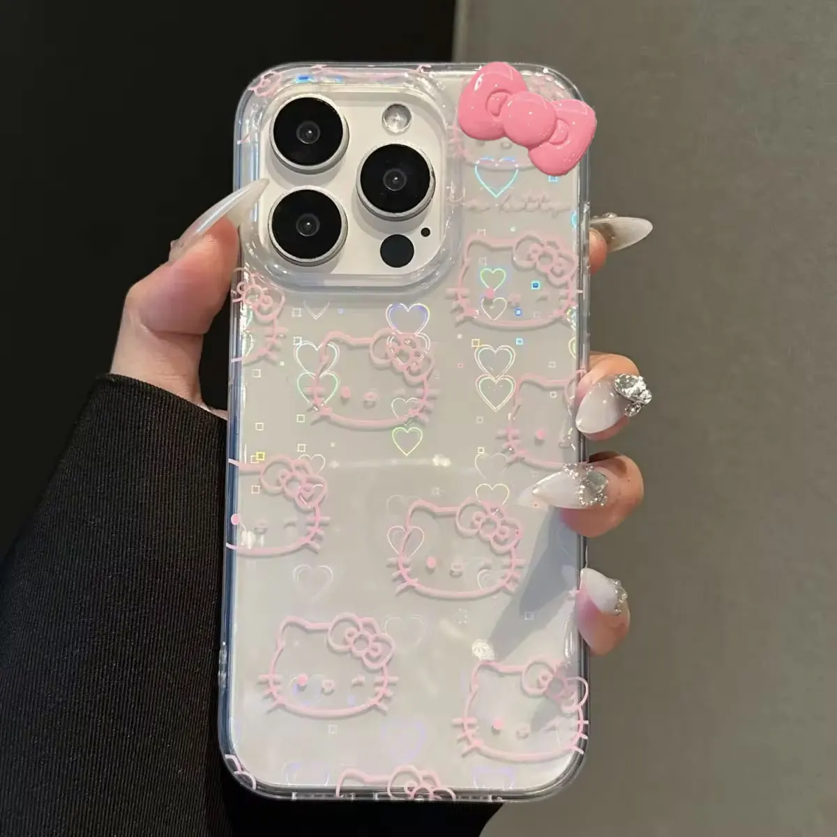 Jolie coque de téléphone avec support Hello Kitty, Kawaii, pour iPhone 16 15 14 12 13 11 Pro Max XR XS MAX 7 8 PLUS MINI Y2K Bow Laser
