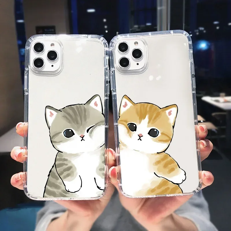 Coque de téléphone jumelée en forme de Couple, Animal mignon, chat, pour iPhone 15 11 12 13 14 Pro XS Max 13Mini SE X XR 8 14 Plus, coque transparente de dessin animé