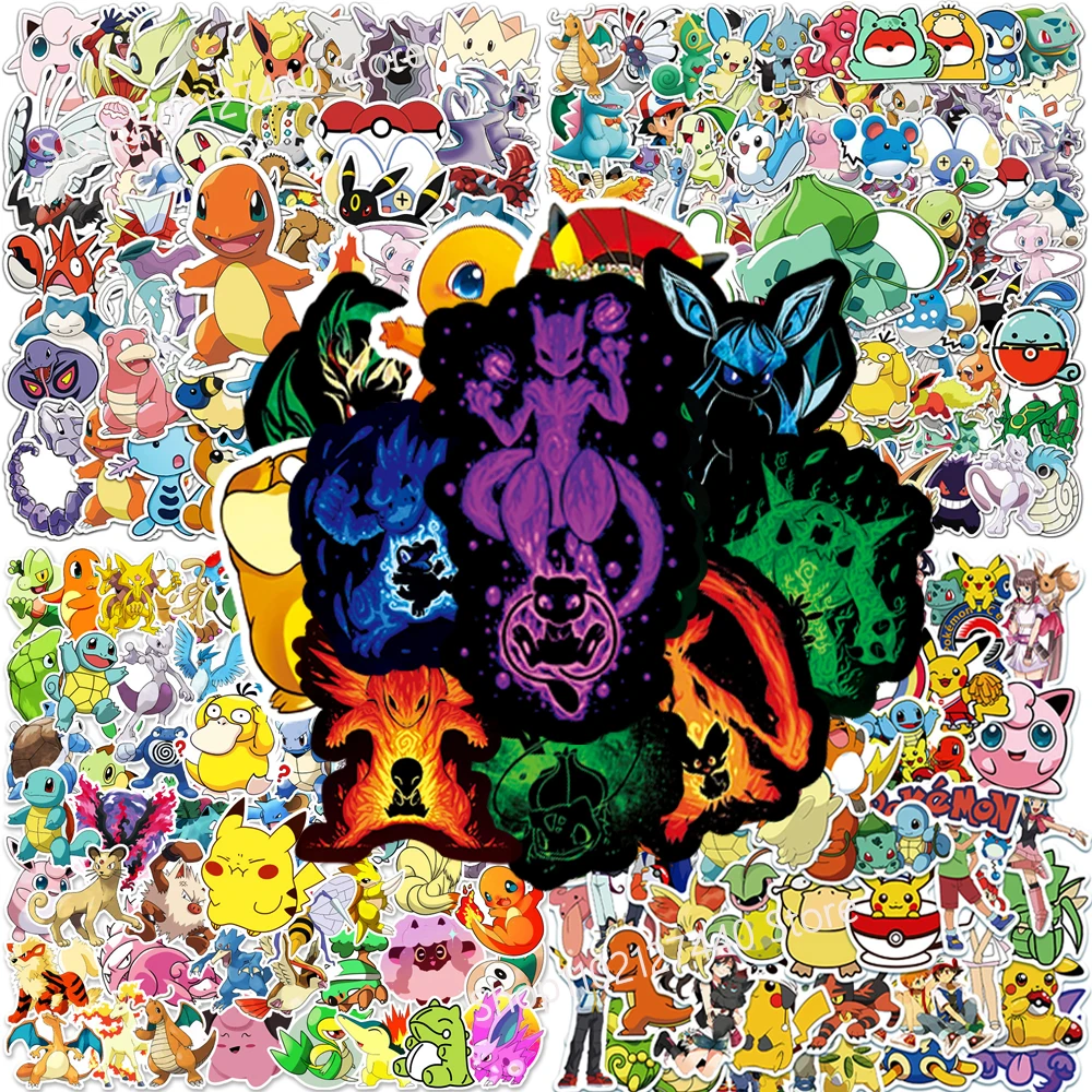 50/100 pièces mignon dessin animé Pokemon Anime autocollants Pikachu décalcomanies moto ordinateur portable coque de téléphone voiture autocollant étanche enfant classique jouet
