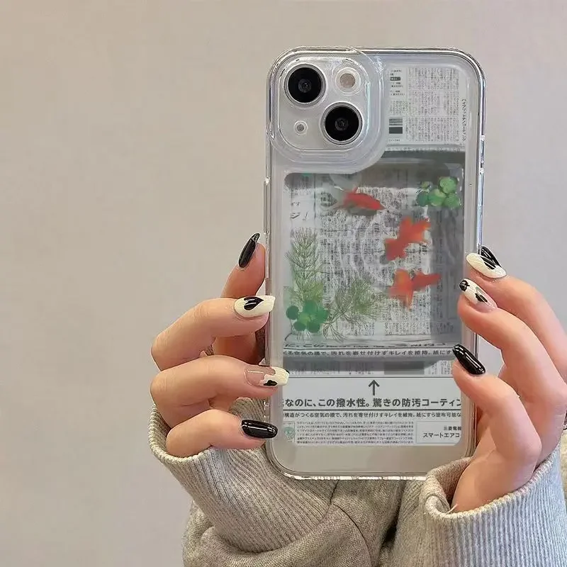 Coque de téléphone créative poisson rouge Y2K, jolie coque de téléphone pour iPhone 16 15 14 13 12 11 Pro Max XR XS Max 7 8 Plus, couverture rétro géométrique
