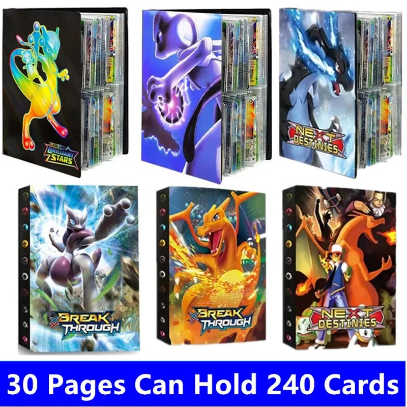 Charizard-Classeur de collection de cartes d'anime, livre de cartes d'album, carte, lettre, Mewtwo, protecteur de dossier, cadeau de carnet, 240 pièces