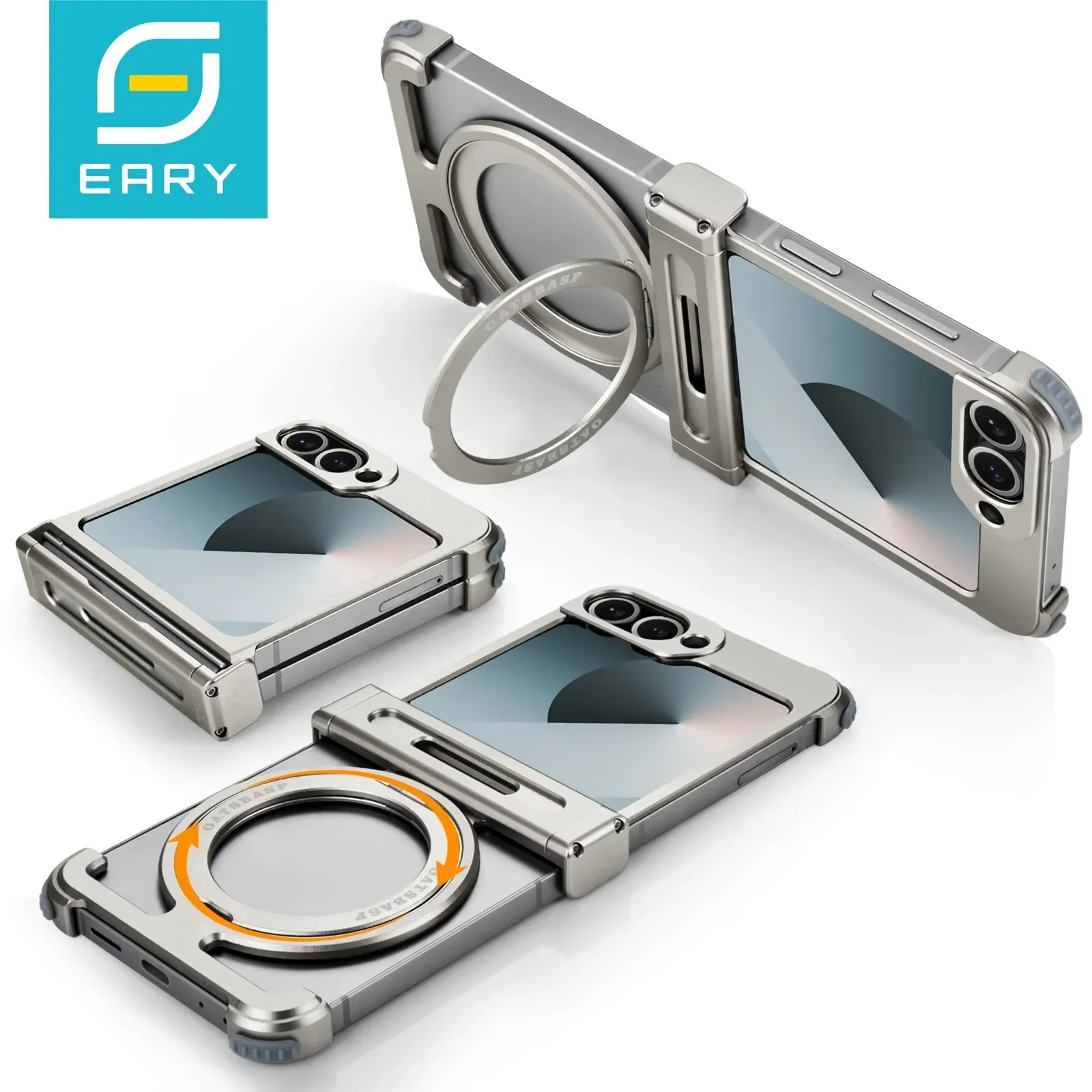 Coque Eary pour Samsung Galaxy Z Flip 6 avec MagSafe 360 ° Béquille magnétique rotative, housse de protection Ultra-mince antichoc Flip6
