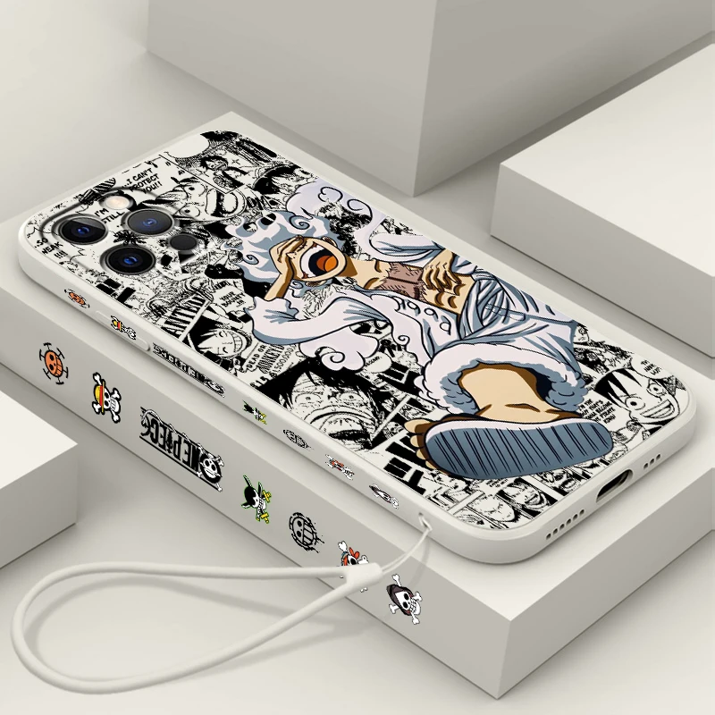 Apanais une pièce Anime couverture souple en TPU pour iPhone 16 15 14 13 12 11 Pro Max Plus antichoc liquide corde gauche coque de téléphone