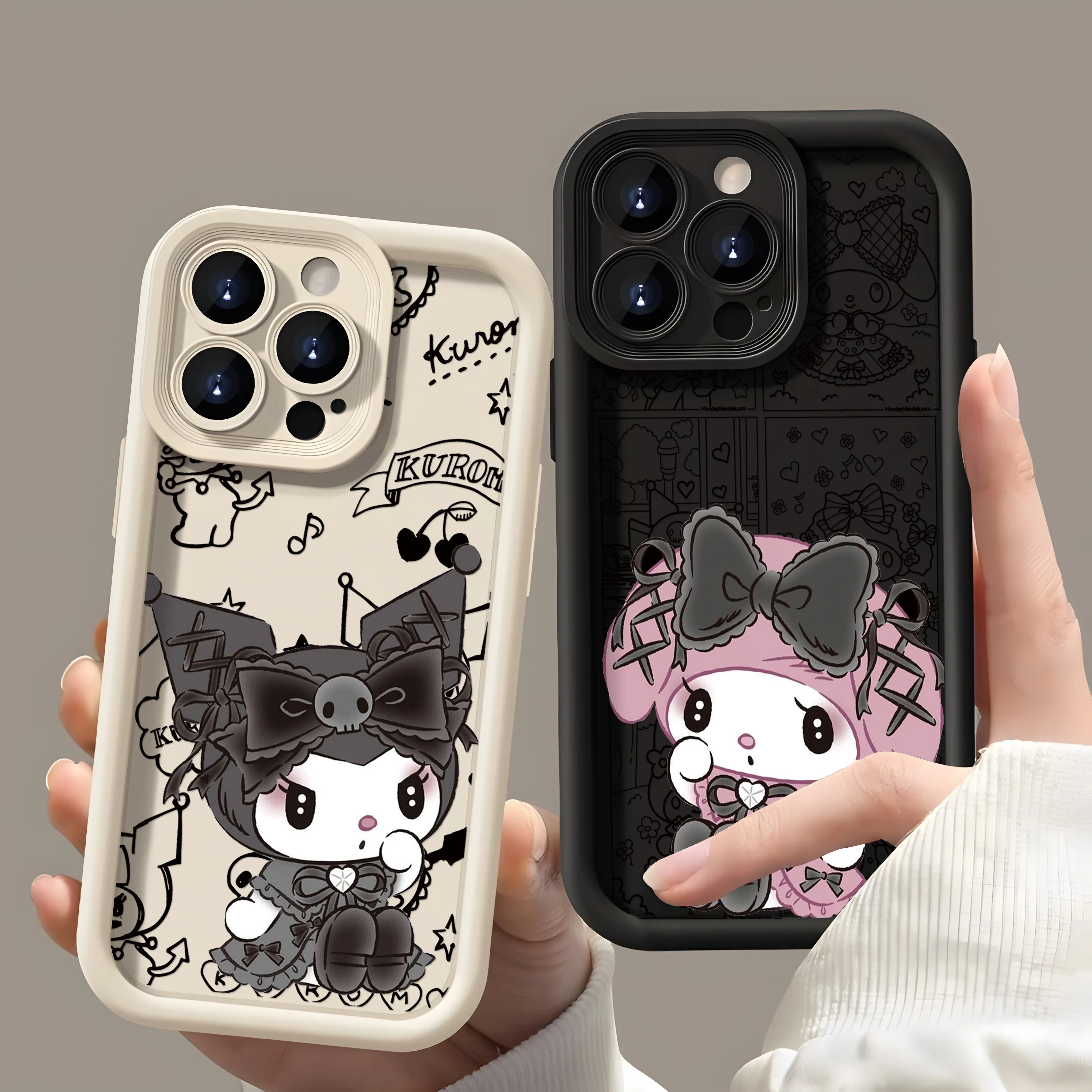 Coque de téléphone Kawaii my melody Kuromi, étui arrière en TPU souple pour IPhone 16 15 14 13 12 11 Pro Max Mini XR XS X 7 8 Plus