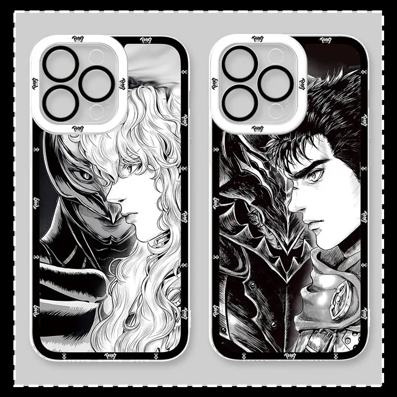 Coque arrière transparente en Silicone souple pour iPhone 16 Pro Max 15 14 Plus 13 12 11 Pro XR XS X 8 7 SE 2020 Berserk Guts Anime