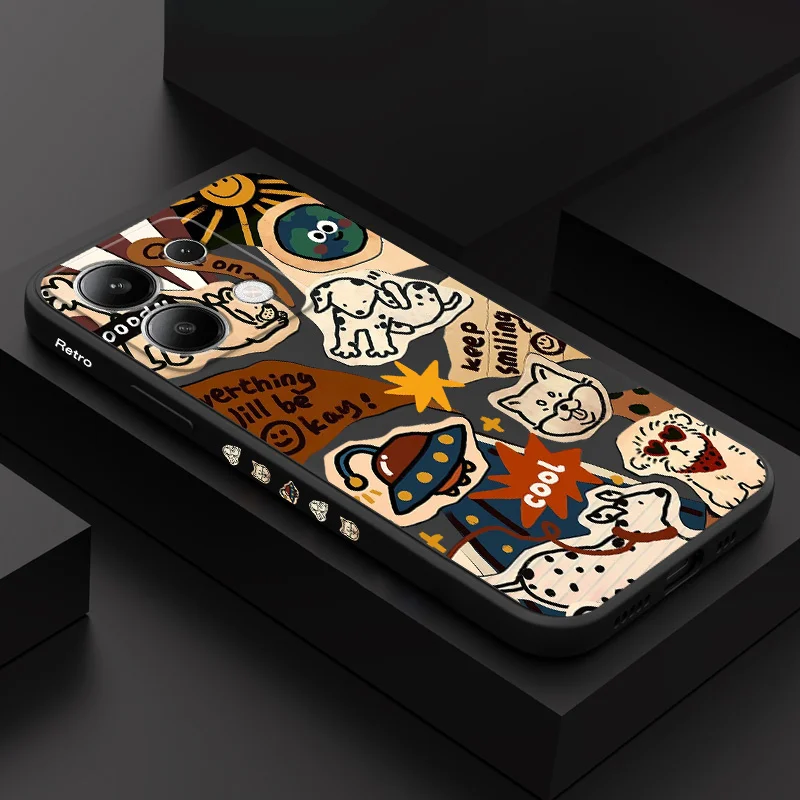 Coque de téléphone animaux rétro, étui en Silicone liquide pour Xiaomi Redmi Note 14 13 12 12S 11 11S 10 10S 9 9S Pro Plus 4G 5G