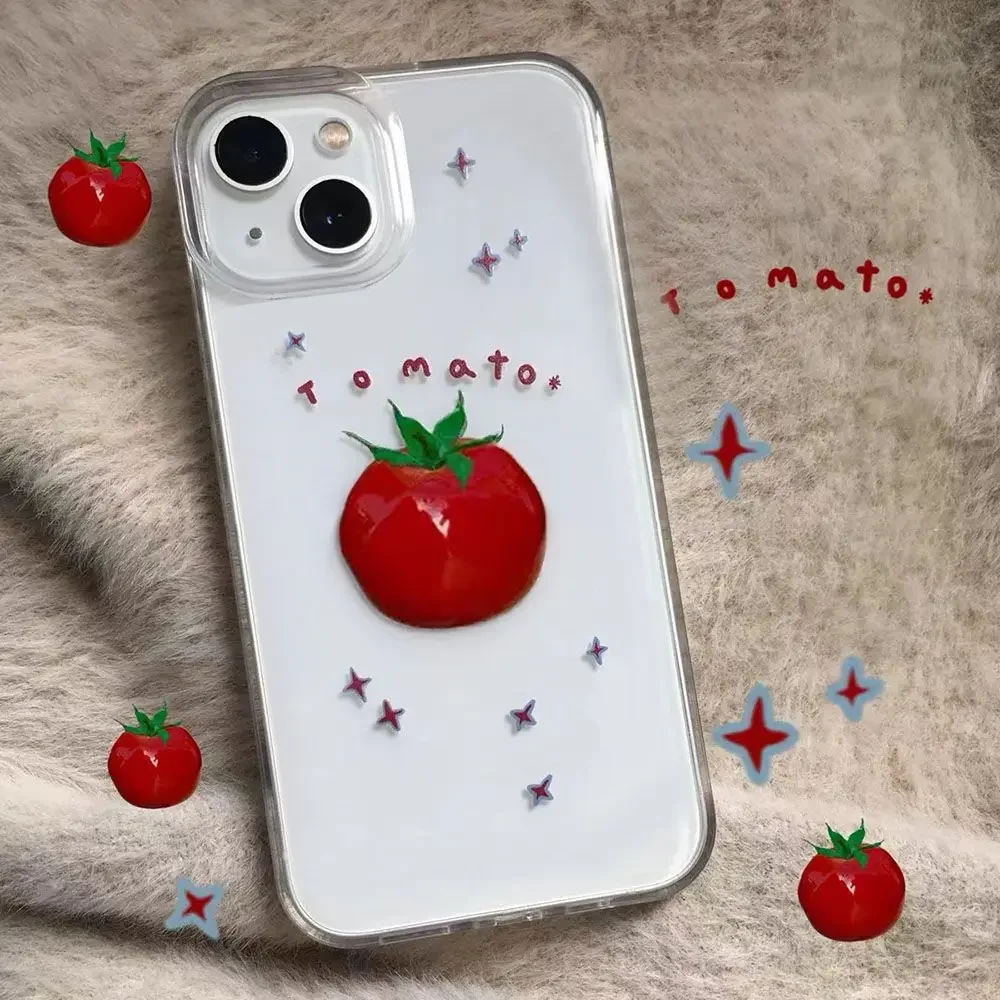 Coque de téléphone dessin animé coréen, jolie étoile tomate INS, pour iPhone 16 15 14 13 12 11 Pro Max XR XS Max 7 8 Plus MINI Y2K Kawaii