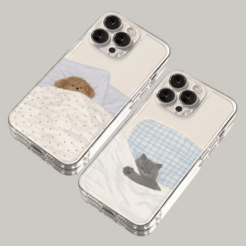 Coque de téléphone chien chat Couple, étui antichoc pour iPhone 16E 16 15 11 12 14 13 Pro Max Mini XS XR 7 8 Plus SE2
