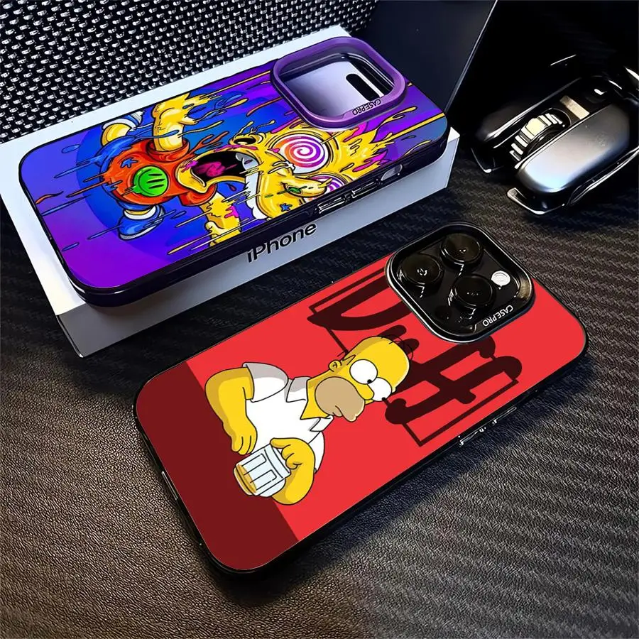 Dessin animé le étui Simpson pour Apple iPhone 15 11 16 13 14 Pro Max 12 15 Plus 11Pro lentille mate protéger placage couverture de téléphone