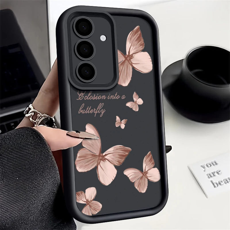 Coque de téléphone souple en TPU avec papillon doré, étui pour Samsung Galaxy A55 A54 A15 A56 A16 A35 A53 A25 5G S25 S24 S23 S22 Ultra Plus S23 FE