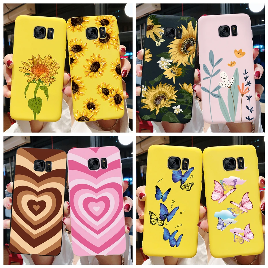 Pour Samsung Galaxy S6 S7 bord étui mignon amour coeur fleur Silicone TPU étuis souples couverture pour Samsung S6 S7 S 6 7 bord coque de téléphone