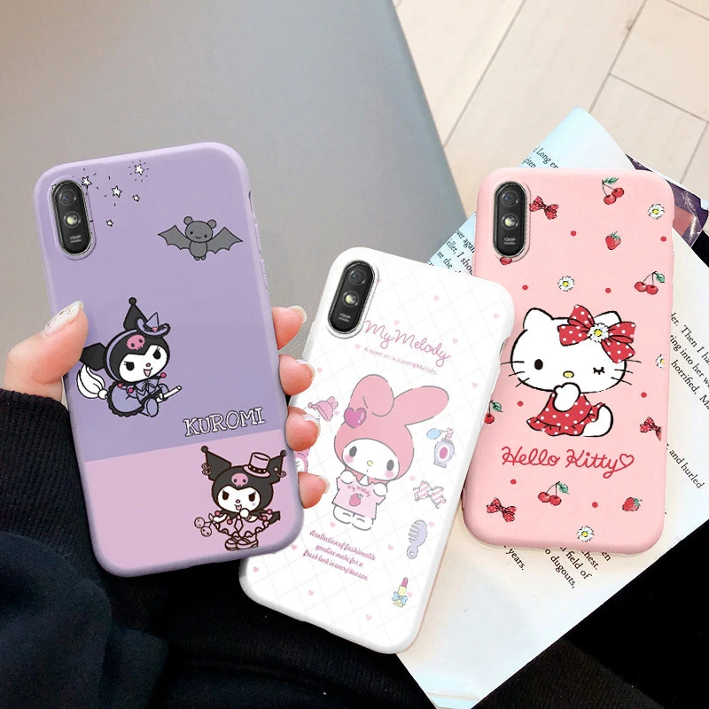 Coque de téléphone dessin animé mignon pour Xiaomi Redmi 9A 9AT, couverture arrière pour filles et garçons, Anti-chute, douce, Kuromi mélodie cannelle