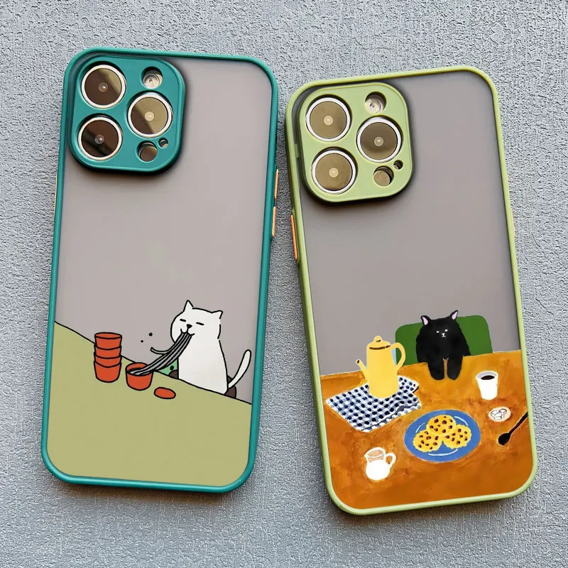 Coque de téléphone avec Illustration de chat de dessin animé mignon, étui pour iPhone 16 15 Pro Max, iPhone 14 13 12 11 Pro Max Mini XS XR X 7 8 Plus