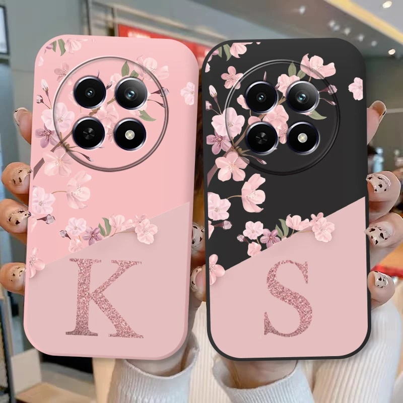 Coque de téléphone avec lettres et fleurs, étui antichoc en Silicone souple pour Realme 12 5G 12X, coque Realme12 Fundas