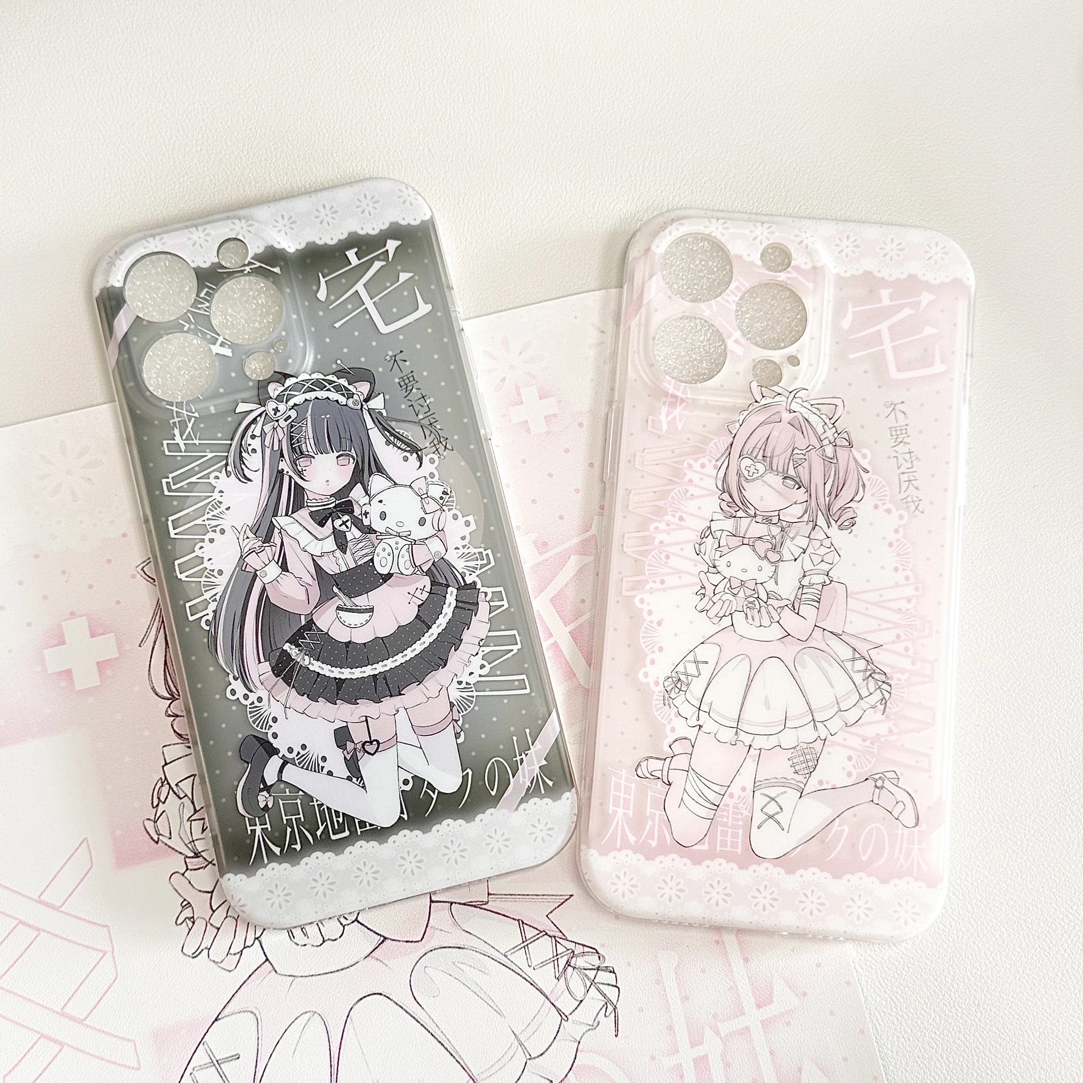 Coque de téléphone mignonne japonaise Anime Maid, Pink Girl, Kawaii, iPhone 16, 15, 14, 13, 12, 11, Pro, XS Max, 7, 8 Plus, Mini, Y2K, Creative Cover