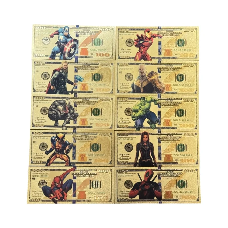 Ensembles de billets de banque de dessin animé japonais, tous les Styles, cartes en plastique plaquées or 24 carats pour la collection