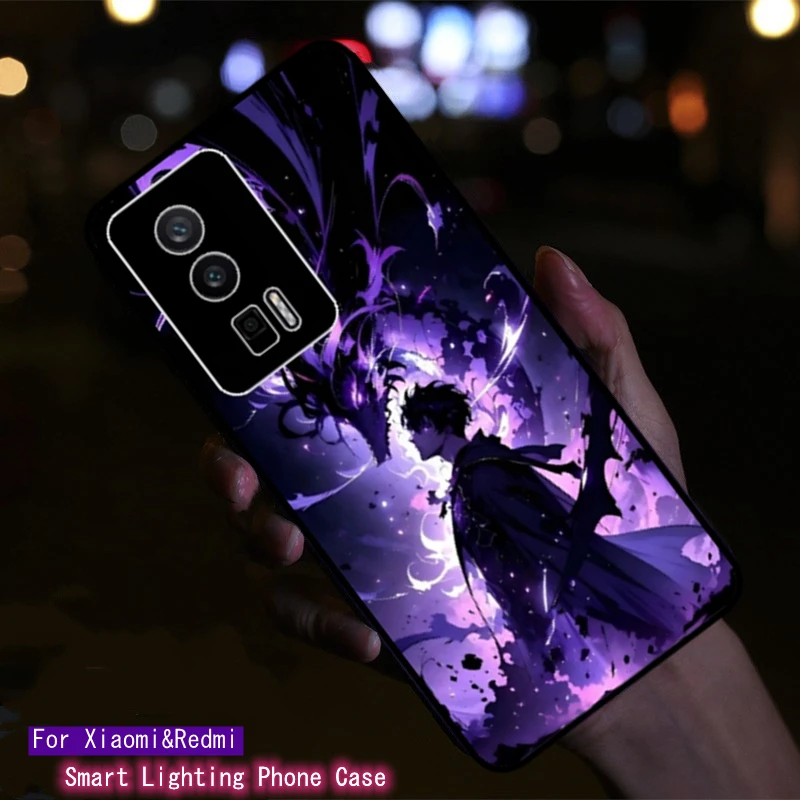 Coque arrière LED de nivellement Solo, pour Xiaomi Redmi Note 10 10s 11 12 13 14 Pro K50 K40 F6, coque arrière lumineuse antichoc pour jeu