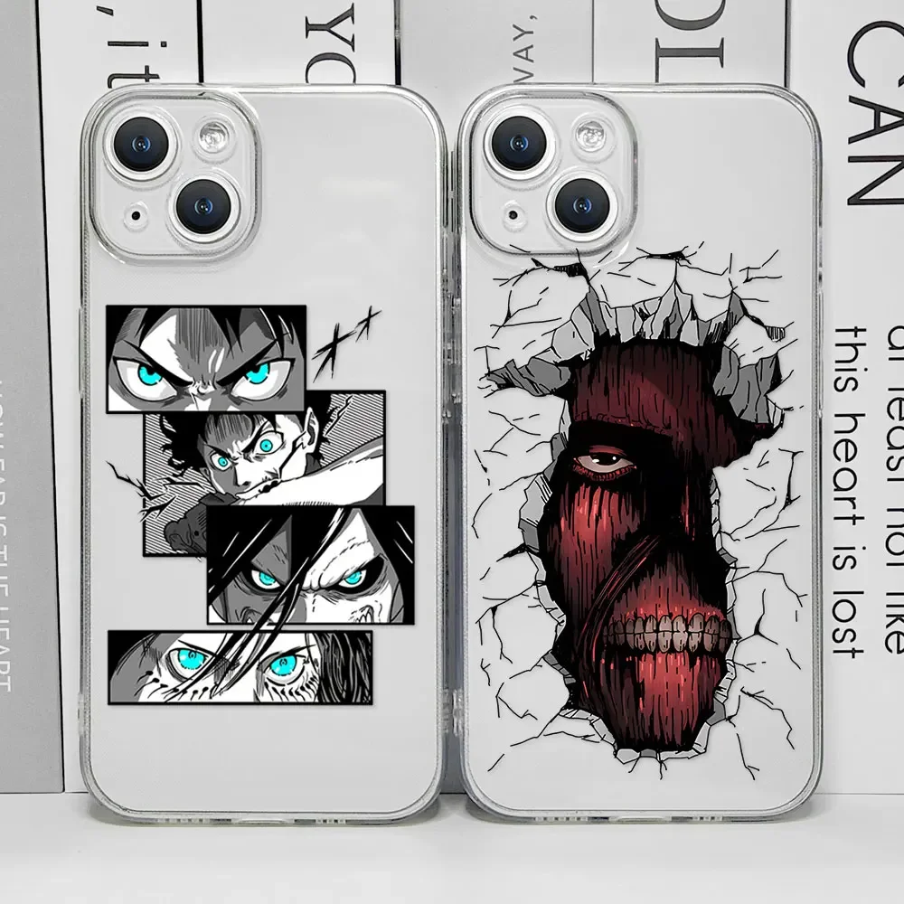 Coque de téléphone Anime attaque sur Titan, étui souple transparent pour IPhone 16 15 14 13 12 11 Pro Max Mini XS MAX X SE20 7 8 Plus