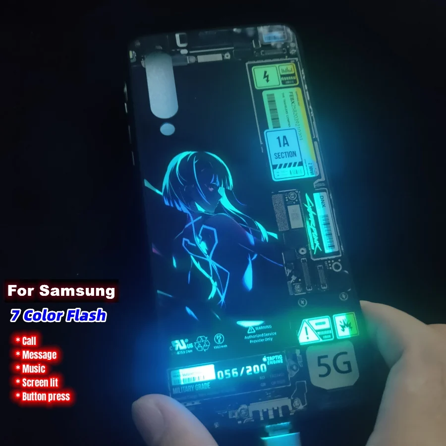 Art Line Selfie Flash étui pour Samsung S22 S21 S20 Ultra FE Plus A52 A13 A72 A73 Note 20 Ultra 10 Plus Lite 8 9 LED Anime couverture