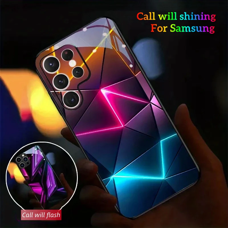 Coque de téléphone lumineuse à lumière LED géométrique, étui lumineux à commande vocale pour Samsung S23 S22 S21 S20 FE Note 10 20 Plus Ultra A54 A53 A52