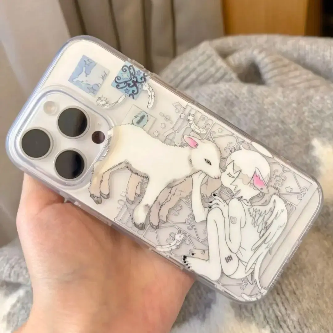 Coque de téléphone créative, Design artistique mignon, mouton dessiné à la main, dessin animé, pour iPhone 16 15 14 13 12 11 Pro XS Max 7 8 Plus MINI Y2K