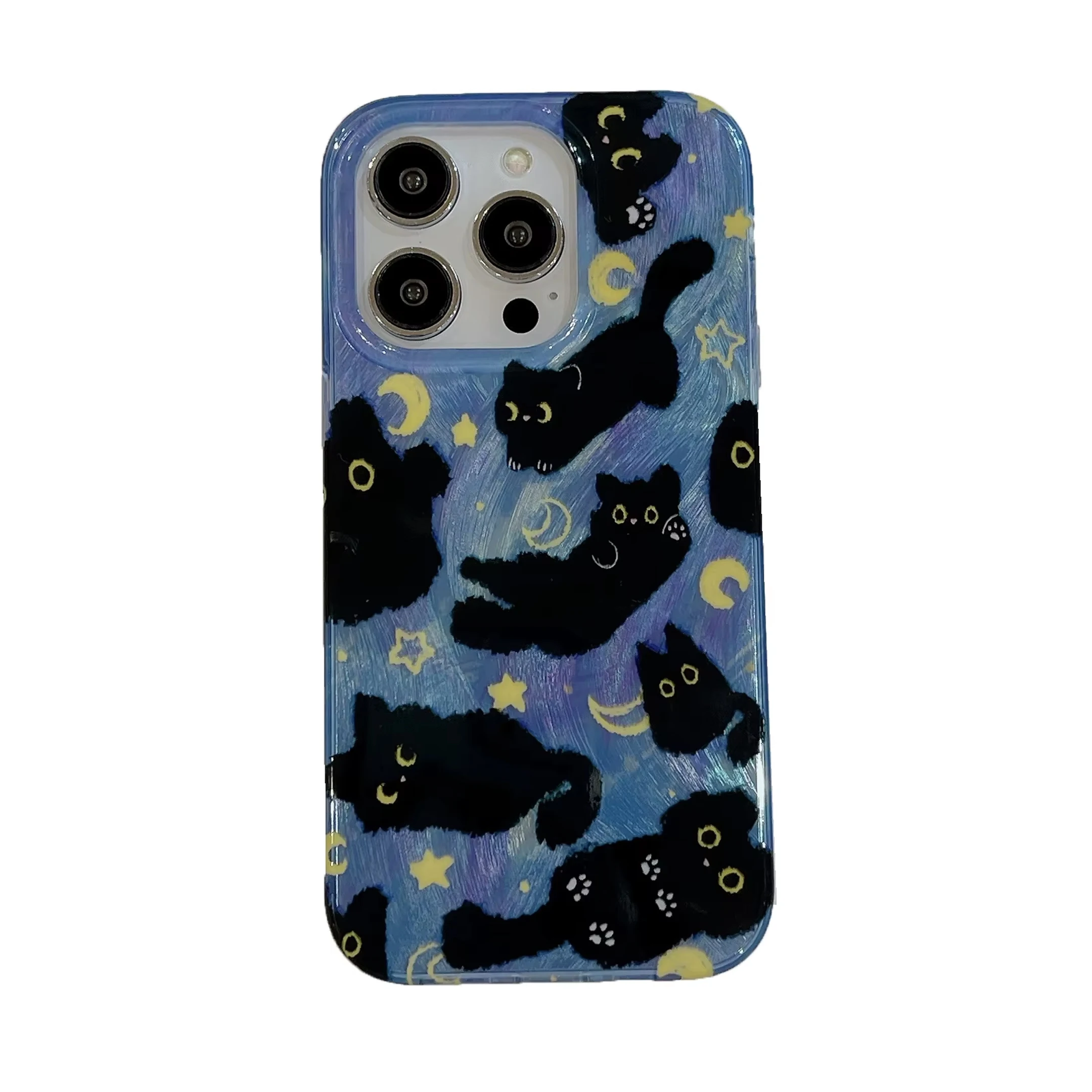 Coque de téléphone créative coréenne Ins, chats noirs mignons Kawaii, pour iPhone 16 15 14 13 12 11 Pro XS Max 7 8 Plus MINI Y2K, jolie couverture