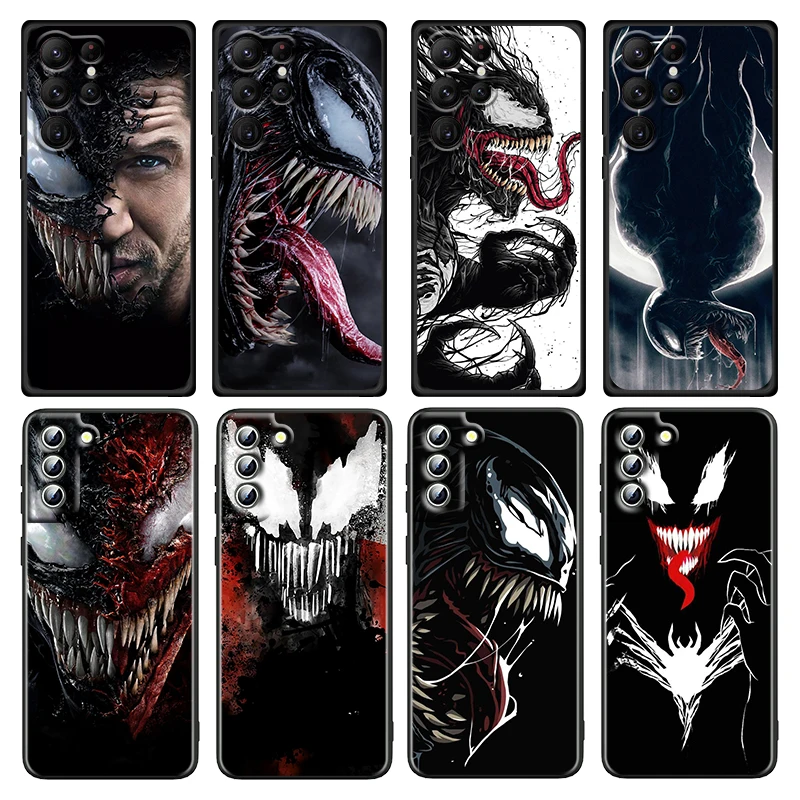 Venom Marvel Cool pour Samsung Galaxy S23 S22 S21 S20 Ultra Plus Pro S10 S9 S8 S7 4G 5G coque de téléphone noire souple en Silicone